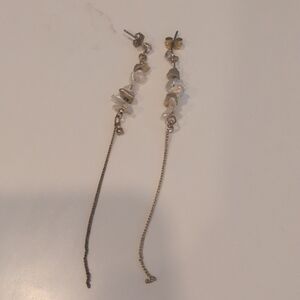 Elegant Gold and Cream Pearl Long Dangle Earrings